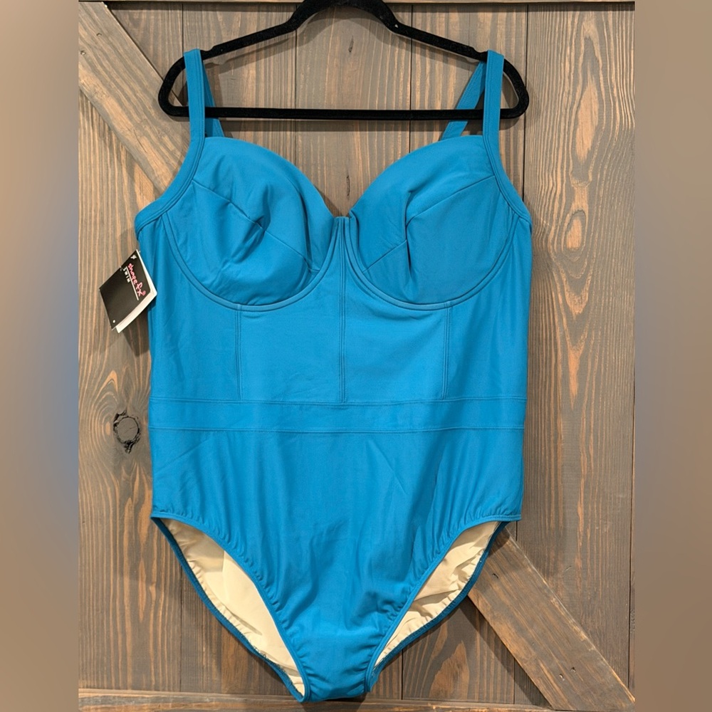 Shape FX  Women’s Teal One-Piece‎ Swimsuit Size 24W NEW NWT